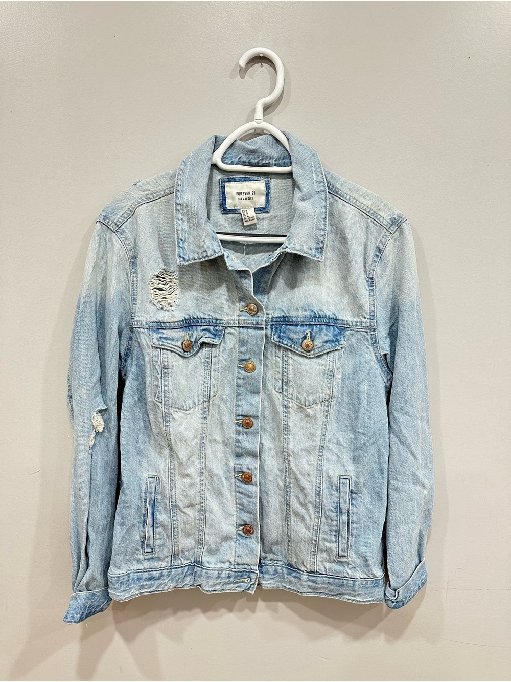 Forever 21 Light Blue Distressed Denim Jacket